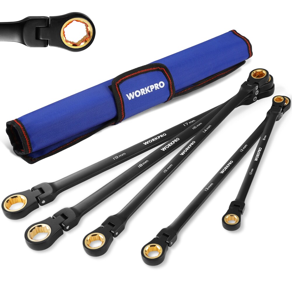WORKPRO 5PCS Extra Long Ratcheting Wrench Set 8-19mm Combination Metric 72-Teeth gallery