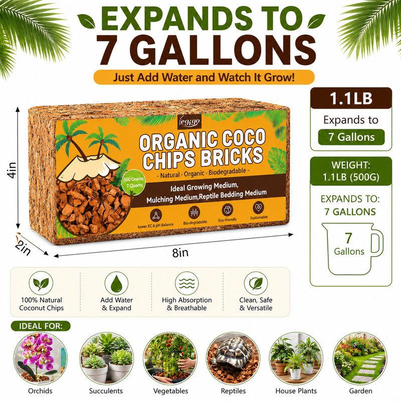 Coconut Shell Expanded Bricks, 5 lbs - Coconut Peat Moss for Plants gallery