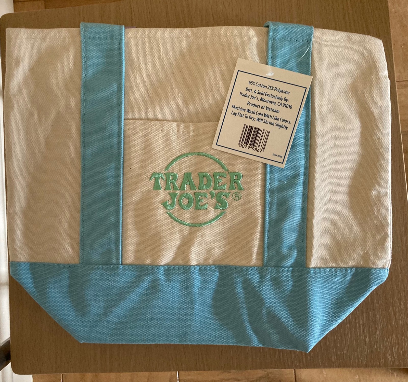 Trader Joe’s Mini Pastel Canvas Tote Bag Set Of 4 NWT Blue Green Pink Purple gallery