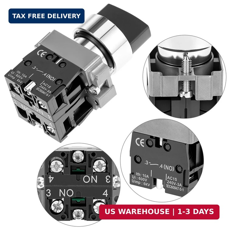 2 Pack 22mm 3 Position Maintained Selector Switch 2NO 660VAC 10A Panel Operators gallery