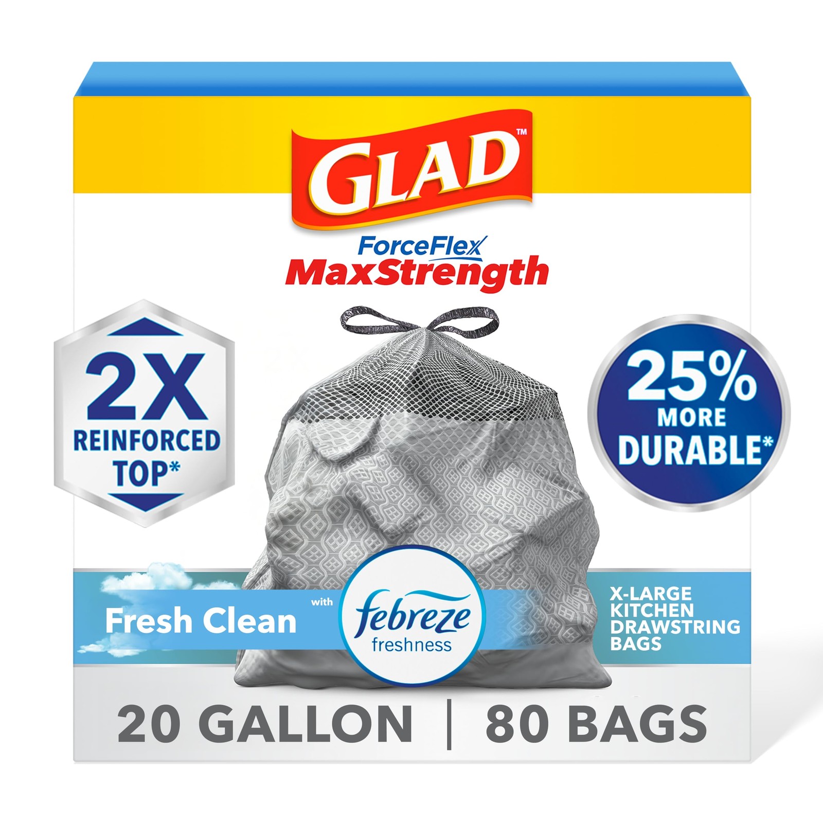 Glad ForceFlex MaxStrength XL Kitchen Trash Bags 20 Gal Fresh Clean 80 Ct gallery