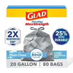 Glad ForceFlex MaxStrength XL Kitchen Trash Bags 20 Gal Fresh Clean 80 Ct