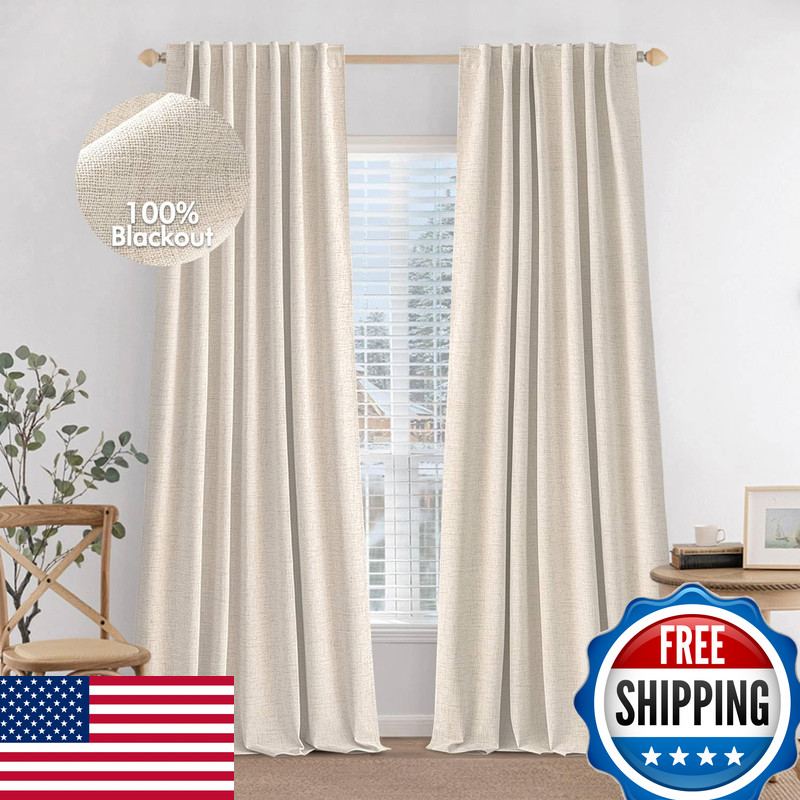 Miulee 100 Blackout Curtains 96 Inches Long Linen Curtains Drapes For Bedroom gallery