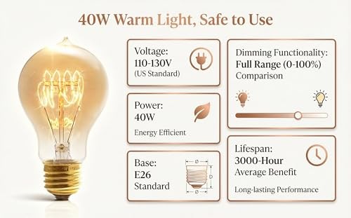 Edison Light Bulb 40W，2 Pack A19 Old Fashioned Vintage Incandescent 40 Watts 2p gallery