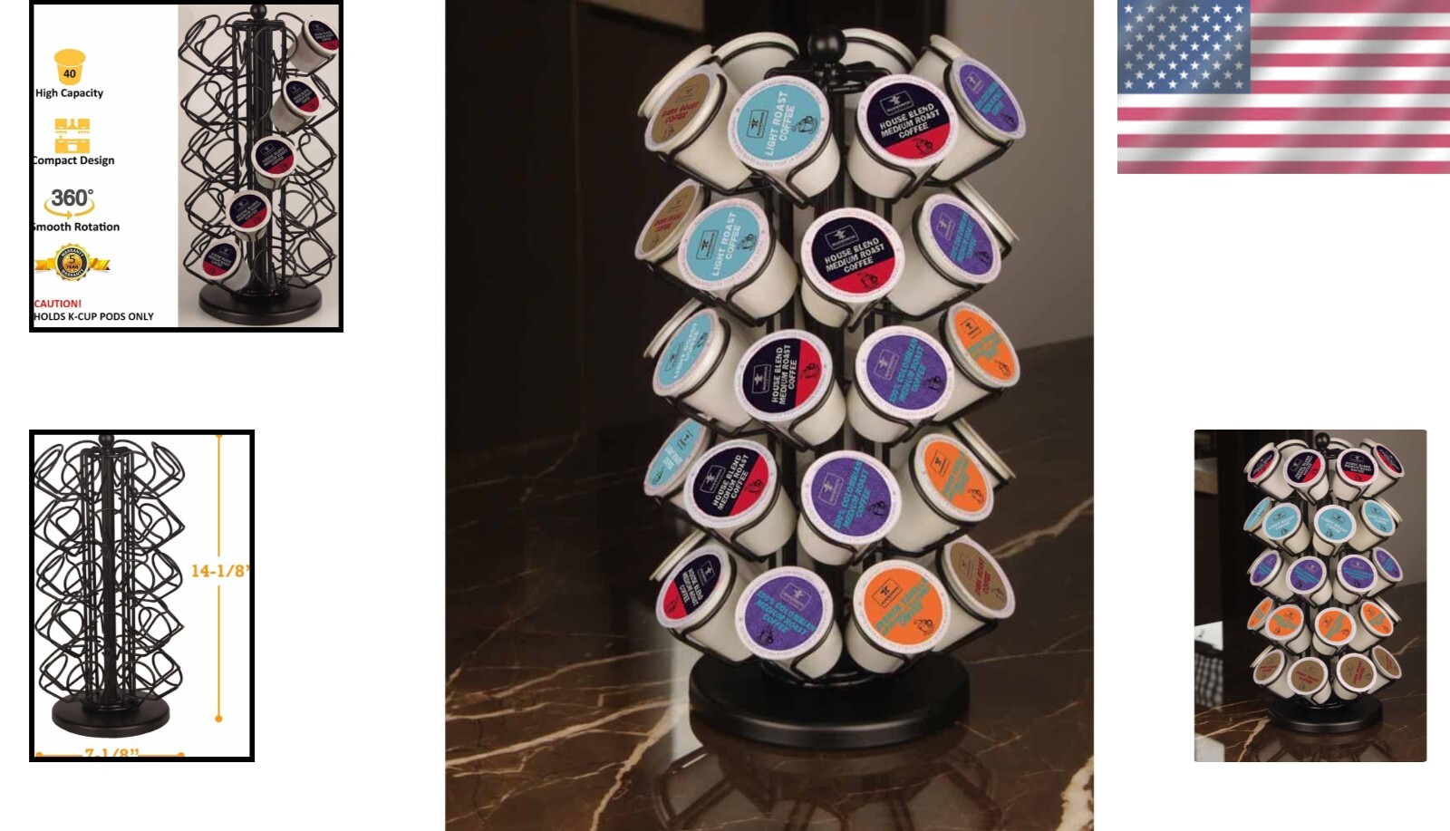 Classic Black K Cup Storage Carousel - Holds 40 Pods, No Assembly Required gallery
