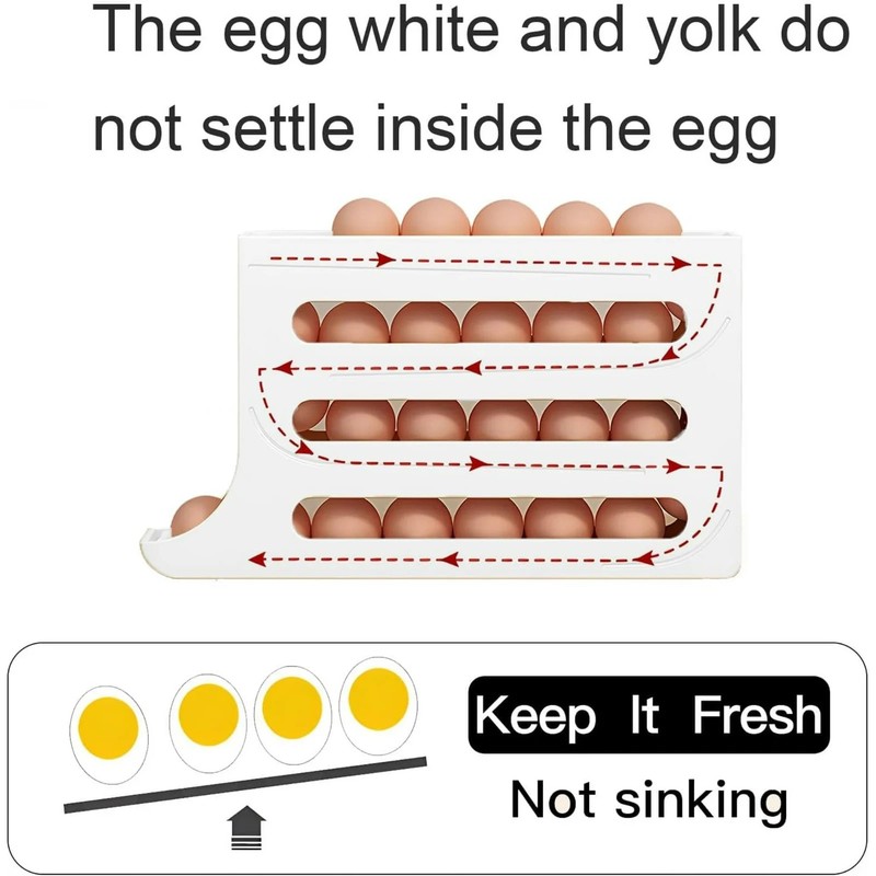 Automatic Rolling Egg Dispenser Organizer for Refrigerator 4-Tier Space-Saving gallery