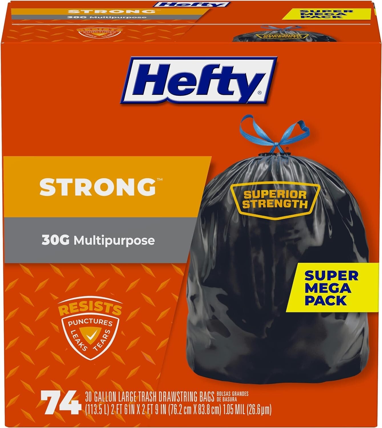 Hefty Strong Multipurpose Large Trash Bags 30 Gallon, 74 Count Dispose Garbage!! gallery