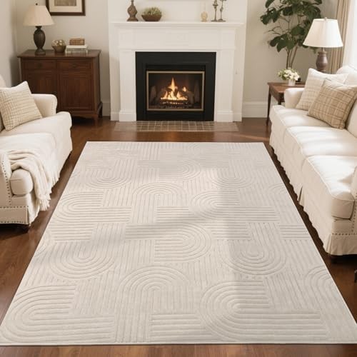 Soft Cozy Fluffy Arch Pattern High-Low Pile Textured Area Rug 5'3"x7'3" Non gallery