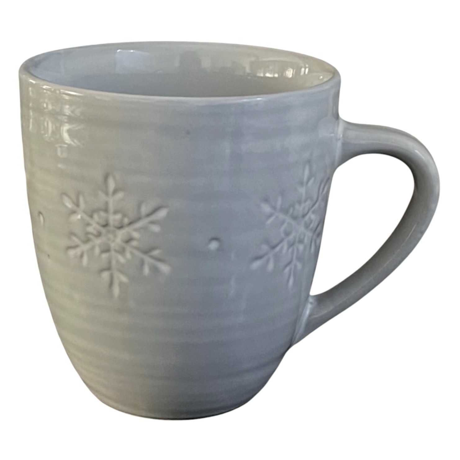 Crate And Barrel Snowflake Mug Embossed Debossed White Gray Neutral gallery