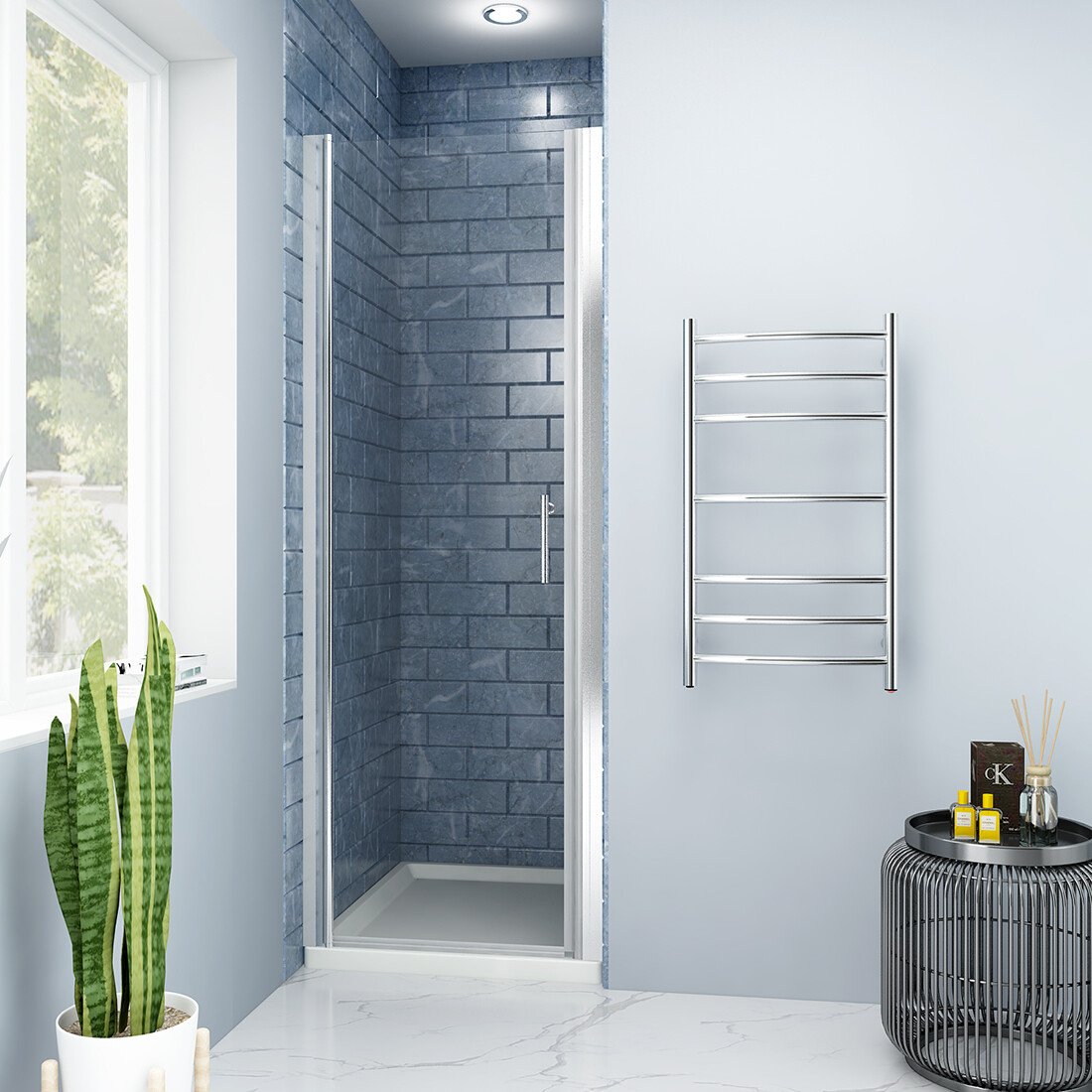 SUNNY SHOWER 24.5-26" x 72" Semi-Frameless Pivot Shower Door 1/4" Clear Glass gallery