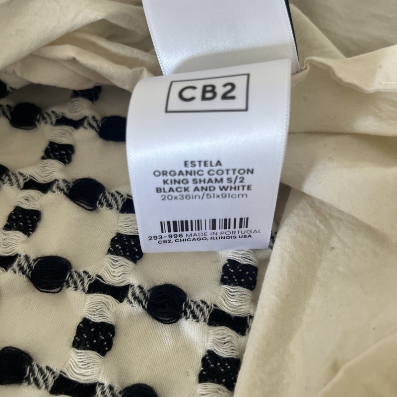 2 CB2 Crate & Barrel Estela Black White KING Pillow Shams Embroidered Woven gallery