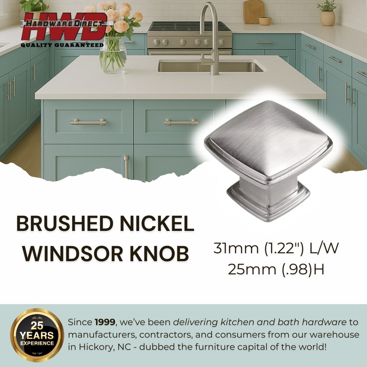 Square Knob Kitchen/Bathroom Cabinet Hardware Brushed Nickel KPT gallery
