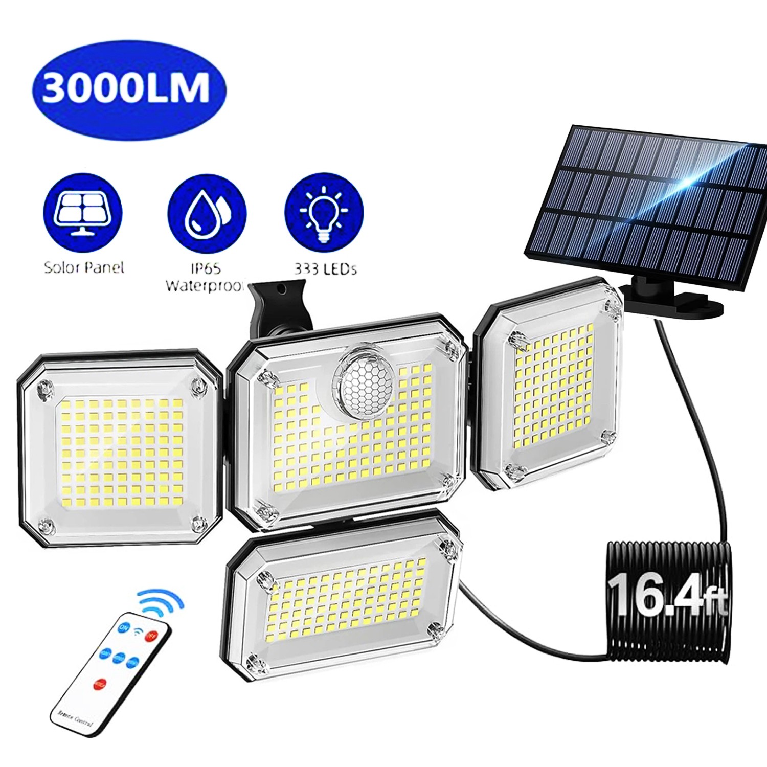 3000LM Outdoor Solar Motion Sensor Light 333 LEDs Waterproof Security Wall Lamp gallery
