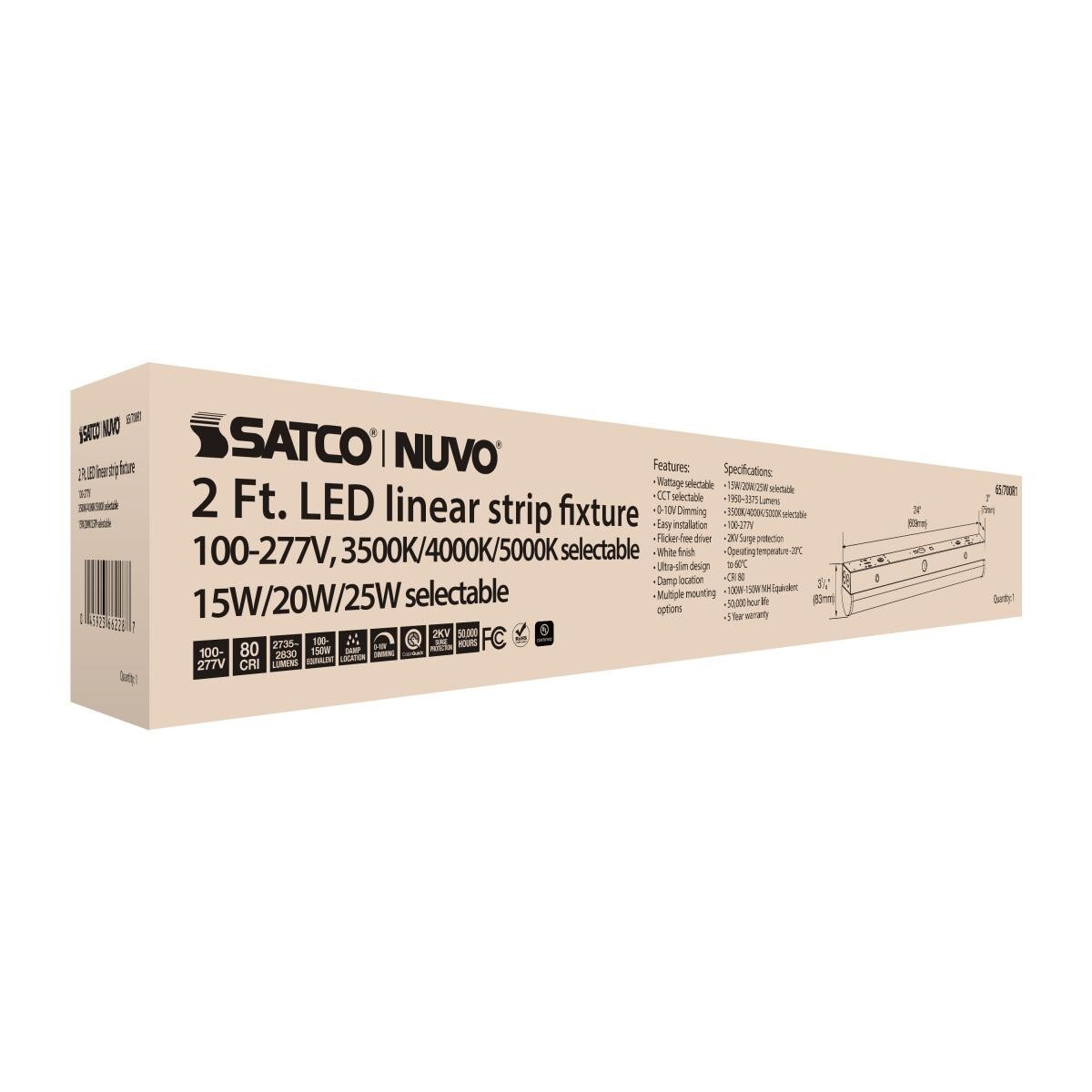 Satco 65-700R1 - 2 Ft LED Linear Strip Light Field Selectable (1, 2, 4 or 8 PK) gallery