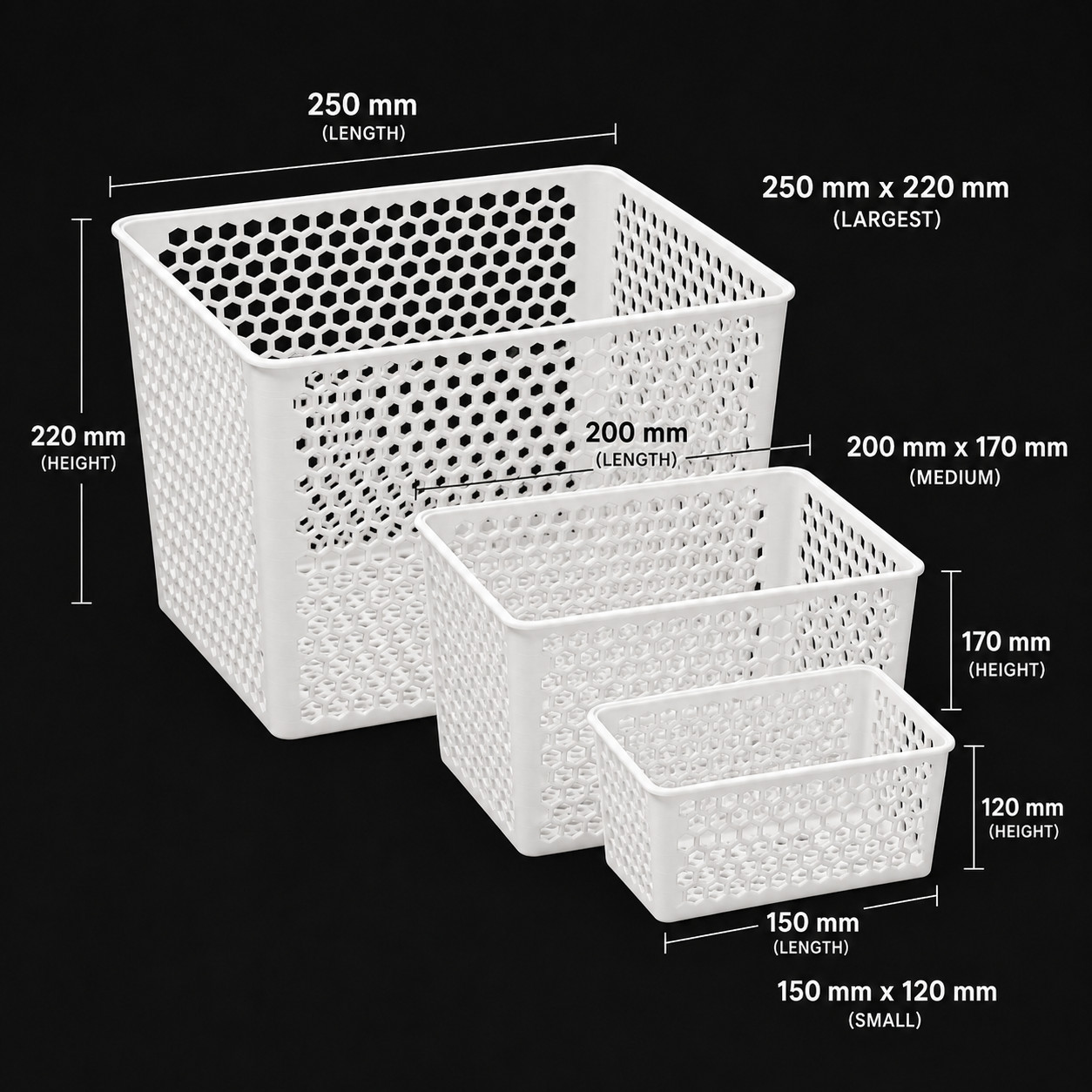 3-Piece Stackable Storage Basket Set – White Honeycomb Design gallery