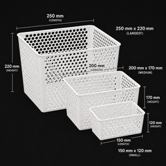 3-Piece Stackable Storage Basket Set – White Honeycomb Design