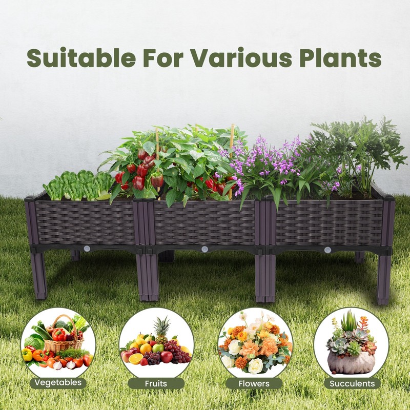 3-Pack Raised Garden Bed Kit: Rectangle Planter Box for Flowers & Vegetables gallery
