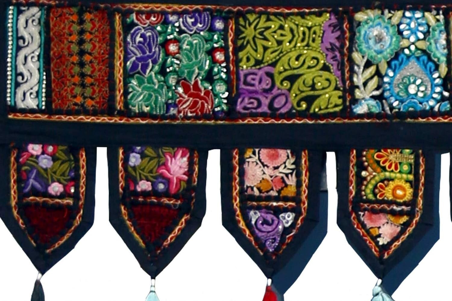 Indian Black Vintage Patchwork Embroidery Toran Door Valance Wall Hanging Decor gallery