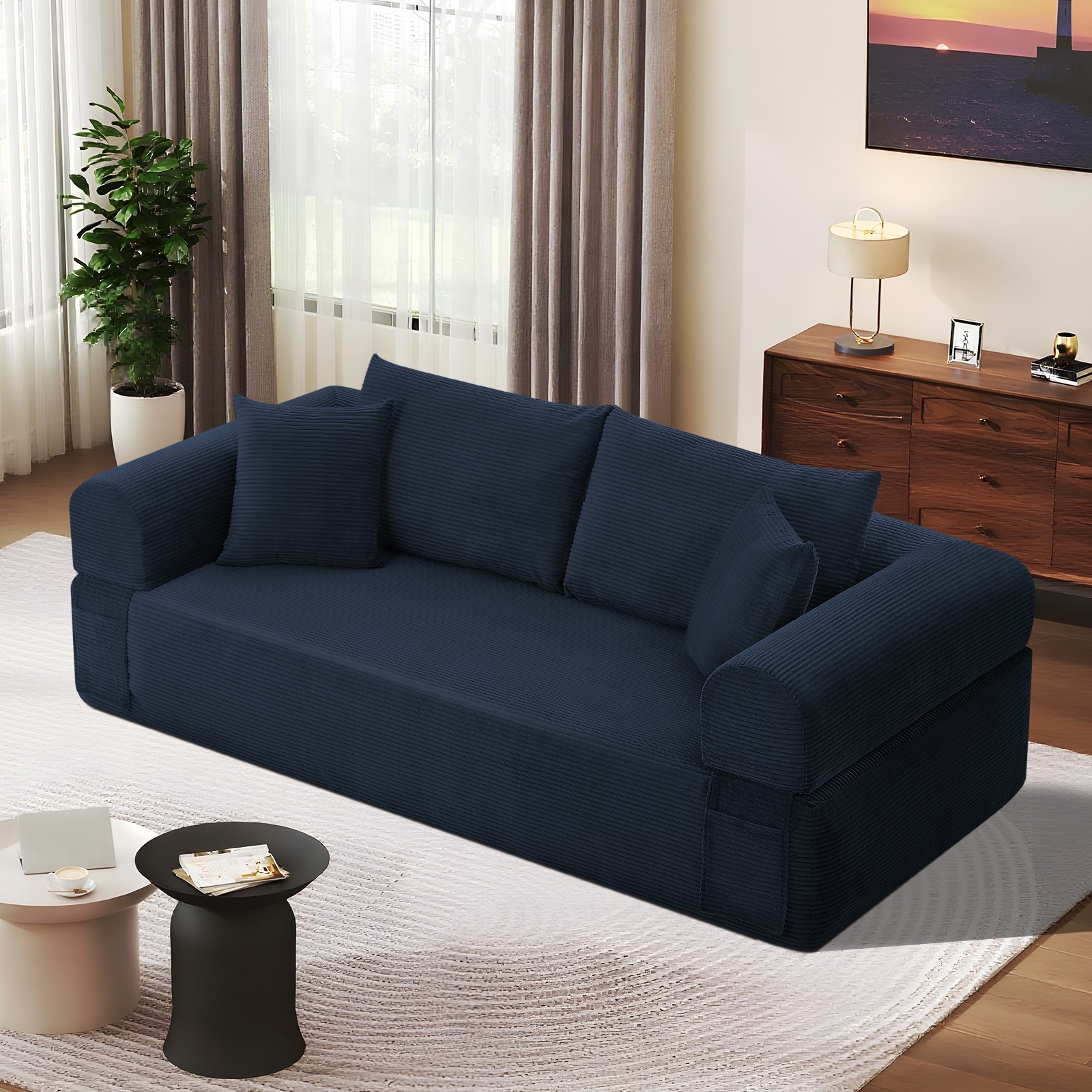 Deep Seat Boneless Couch for Living Room, No-Assembly Sofa in a Box, Corduroy gallery