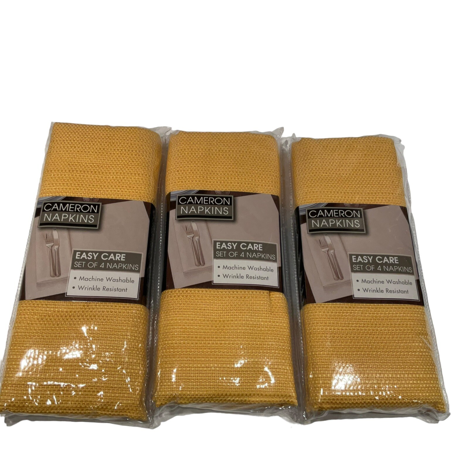 Set 12 Cotton Blend Fabric Cloth Dinner Napkins 19”square woven weave Golden Yel gallery
