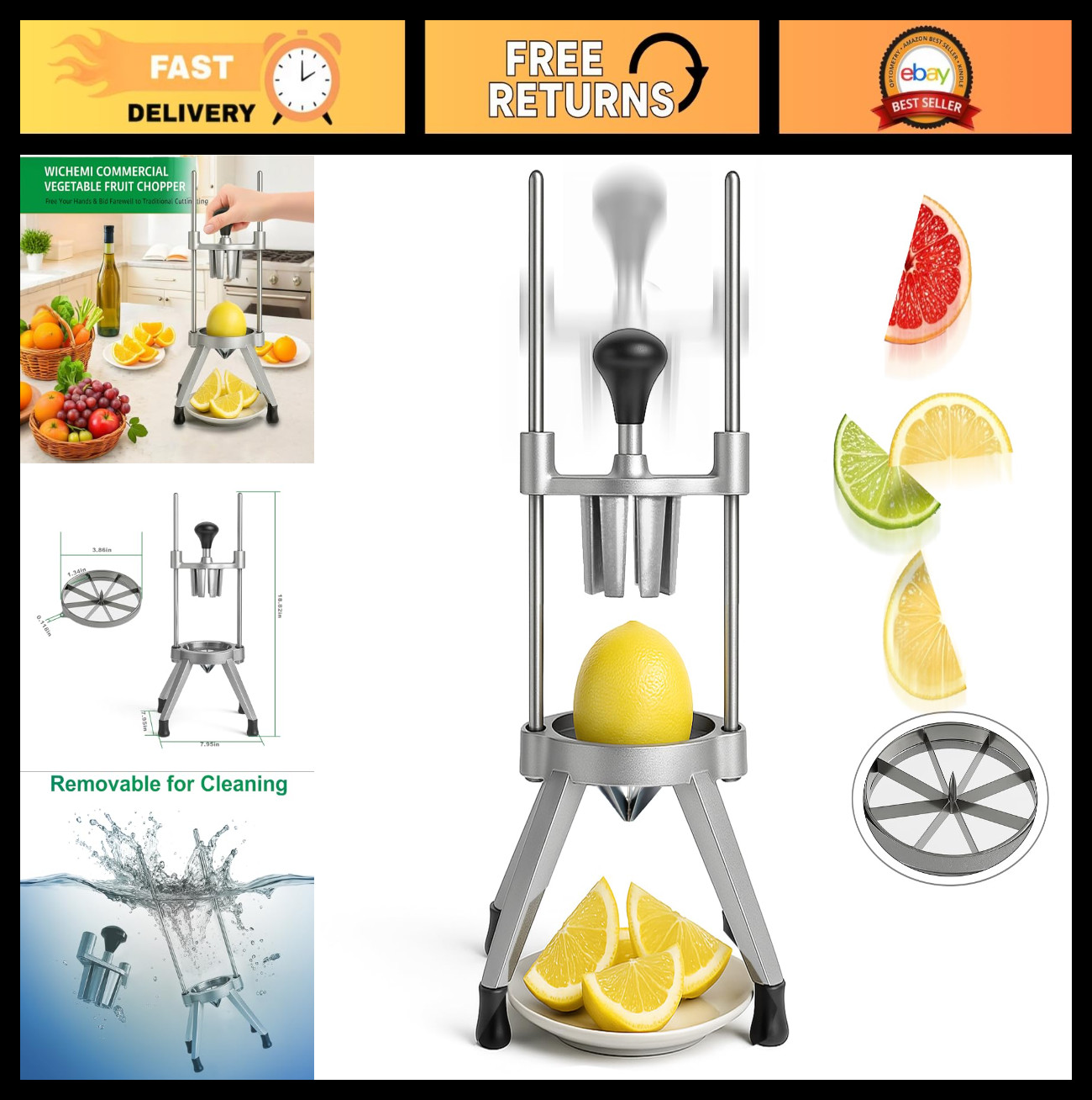 8-Section Stainless Steel Lemon Orange Lime Cutter & Vegetable Chopper Slicer gallery