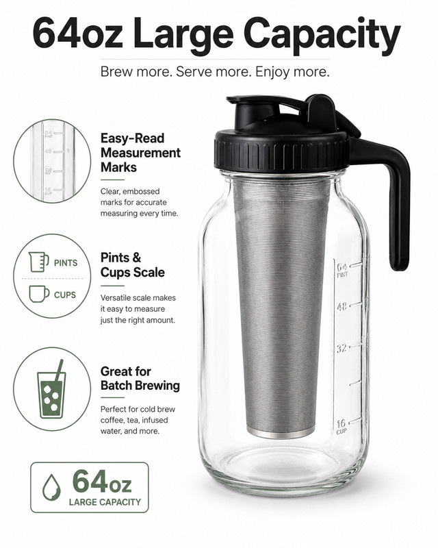 64oz Cold Brew Coffee Maker & Iced Tea Maker Mason Jar Pitcher Set gallery