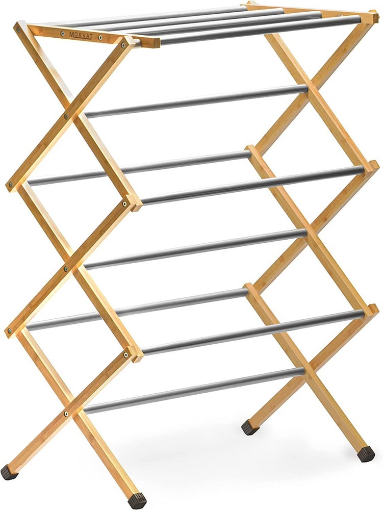 Morvat Bamboo Adjustable Laundry Drying Rack with Steel Bars, 23FT