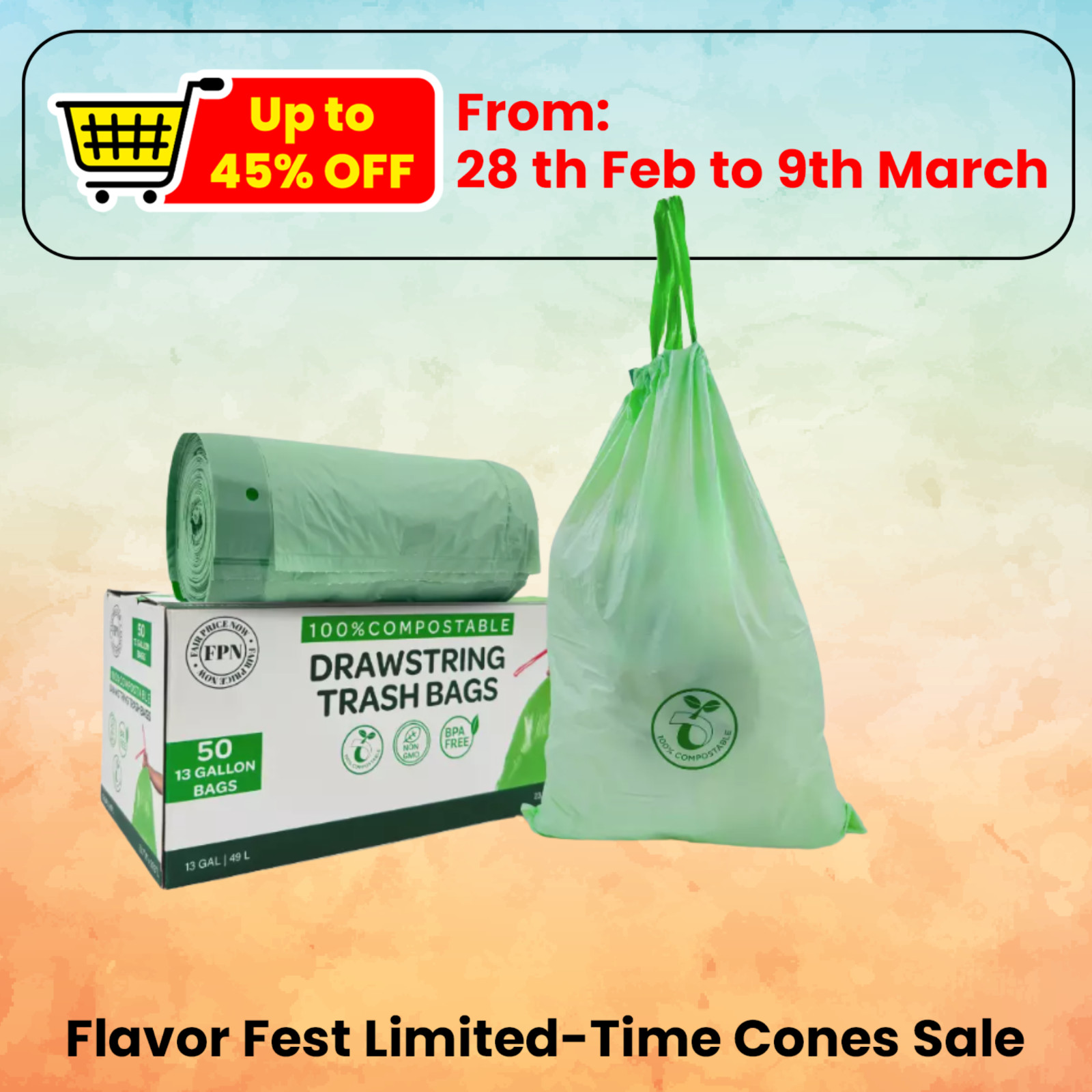 Trash Bags with Drawstring 100% Compostable Durable Garbage Bags 3,8,13 & 30 Gal gallery