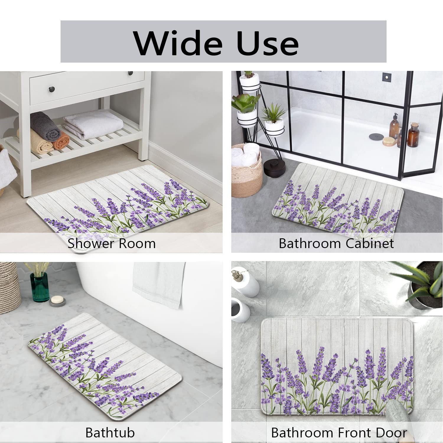 Lavender Floral Bath Mat Non-Slip Absorbent Imitation Cashmere 17" x 27" gallery