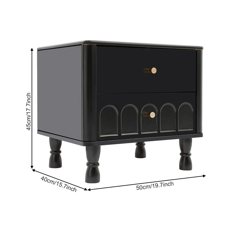 Mid Century Modern Nightstand Bedside Table Drawer Shelf with 2 Drawers Black gallery