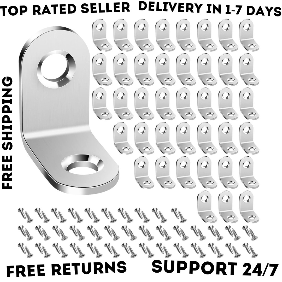 40pack L Bracket Corner Brace Sets Silver Stainless Steel 90 Degree Right Angle gallery