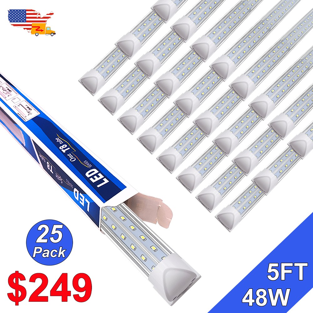 25 Pack LED Shop Light 5FT T8 48W Ceiling Fixture 6500K Led Tube Light V Shaped gallery
