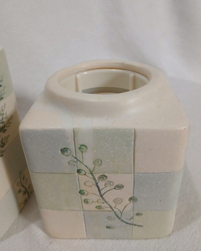 Bathroom Set Soap Dispenser & Dixie Cup Dispenser Hand Painted Ceramic Green gallery
