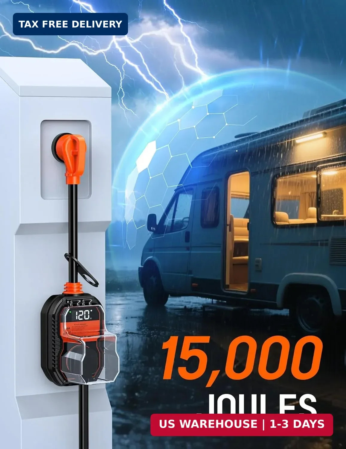 15,000J RV Surge Protector 30 Amp with LED Display, 30 Amp RV Surge Protector wi gallery