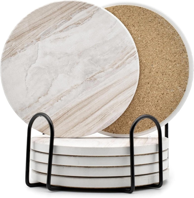 6Pcs Drink Coasters with Holder, Marble Style Ceramic Drink Coaster, Absorben... gallery