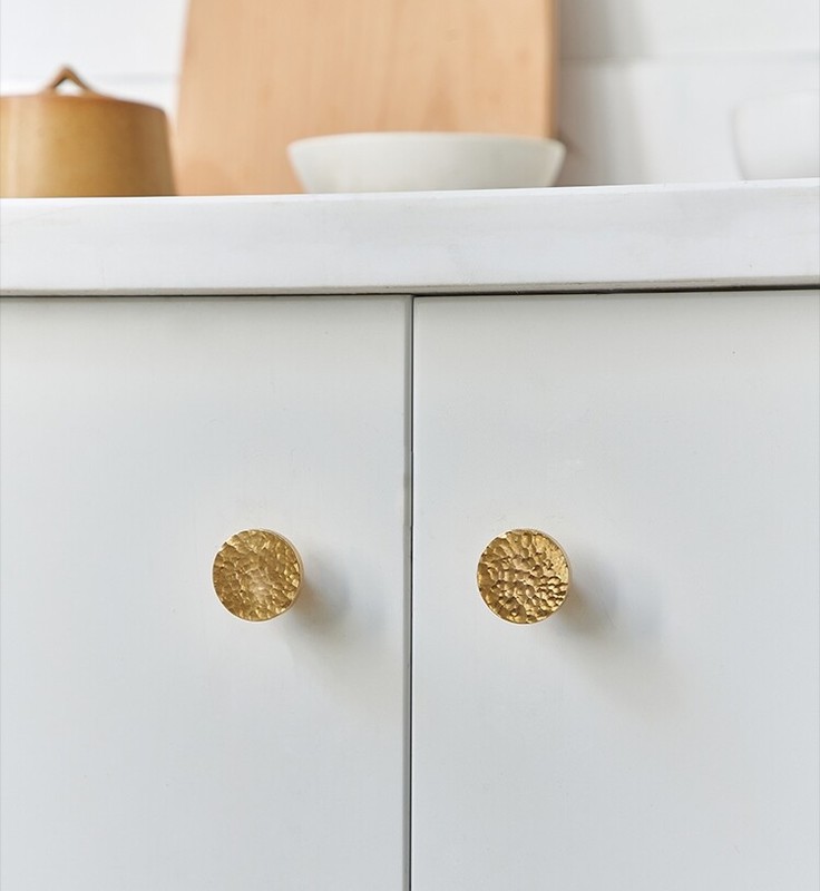 28mm Round Cabinet Door Knob Handle Pull Kitchen Drawer Hammered Brass Handmade gallery