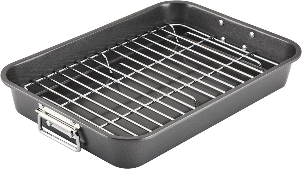 Bakeware Nonstick Roaster with Flat Rack, Roasting Pan with Rack for Home Cookin