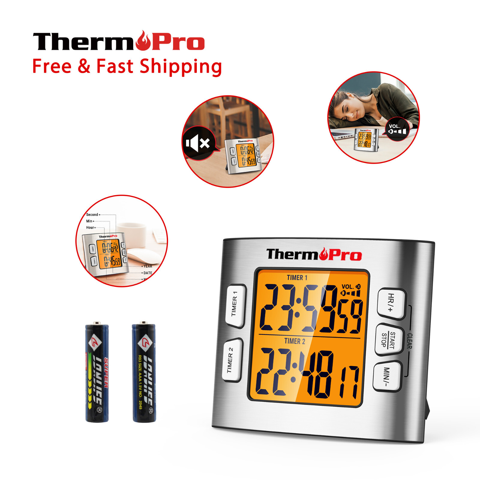 ThermoPro LCD Digital Kitchen School Timer Clock W/ Dual Countdown Stop Watches gallery