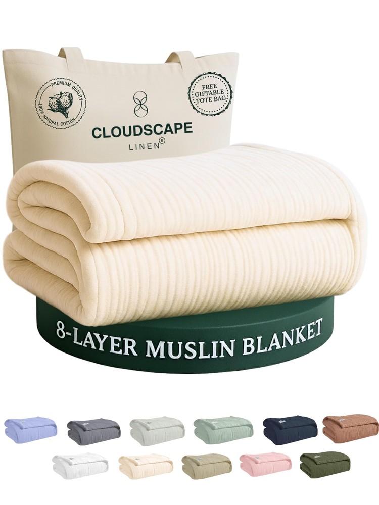 CLOUDSCAPE 8 Layer Muslin Blanket for Adults, 100% Cotton Gauze Blanket King ...