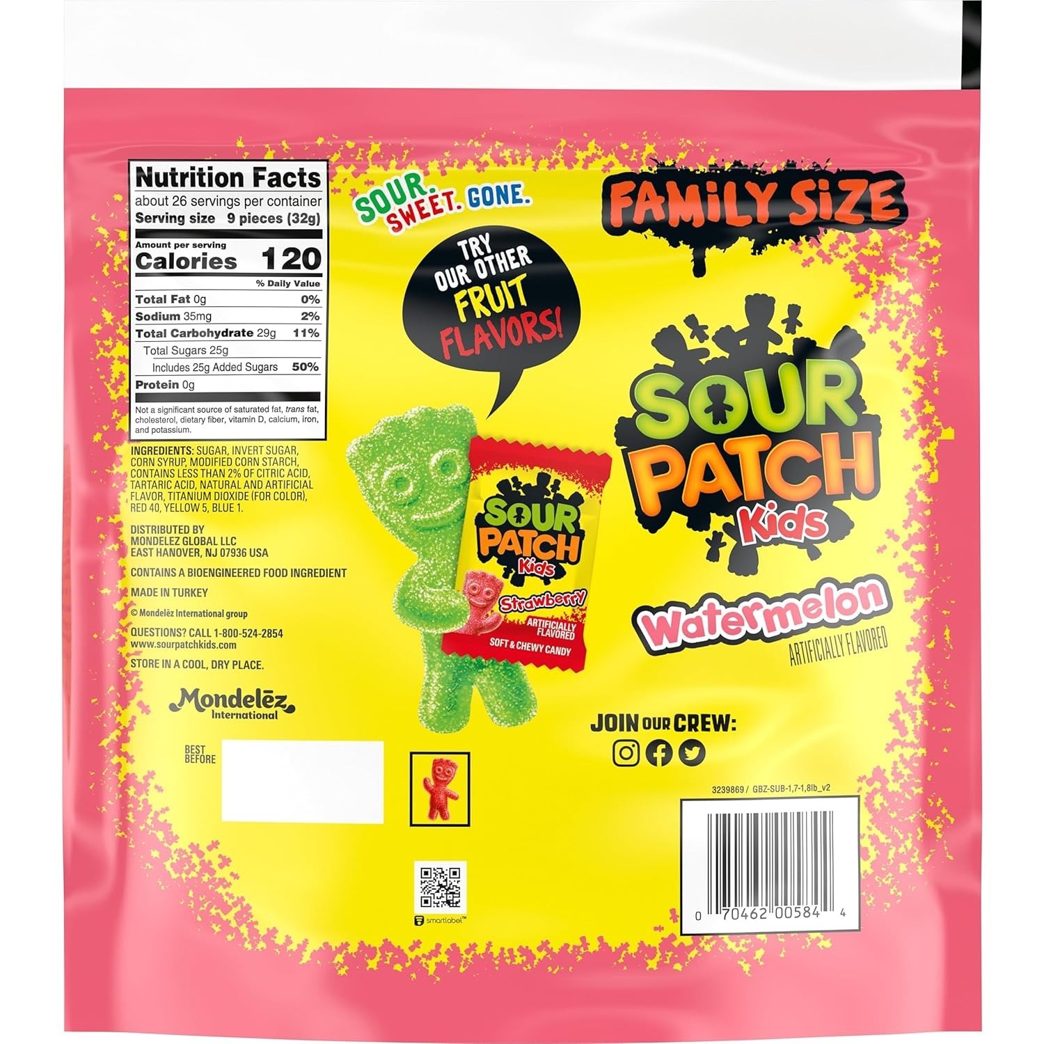 SOUR PATCH KIDS Watermelon Soft & Chewy Candy, Family Size, Bulk Candy, 1.8 lb gallery