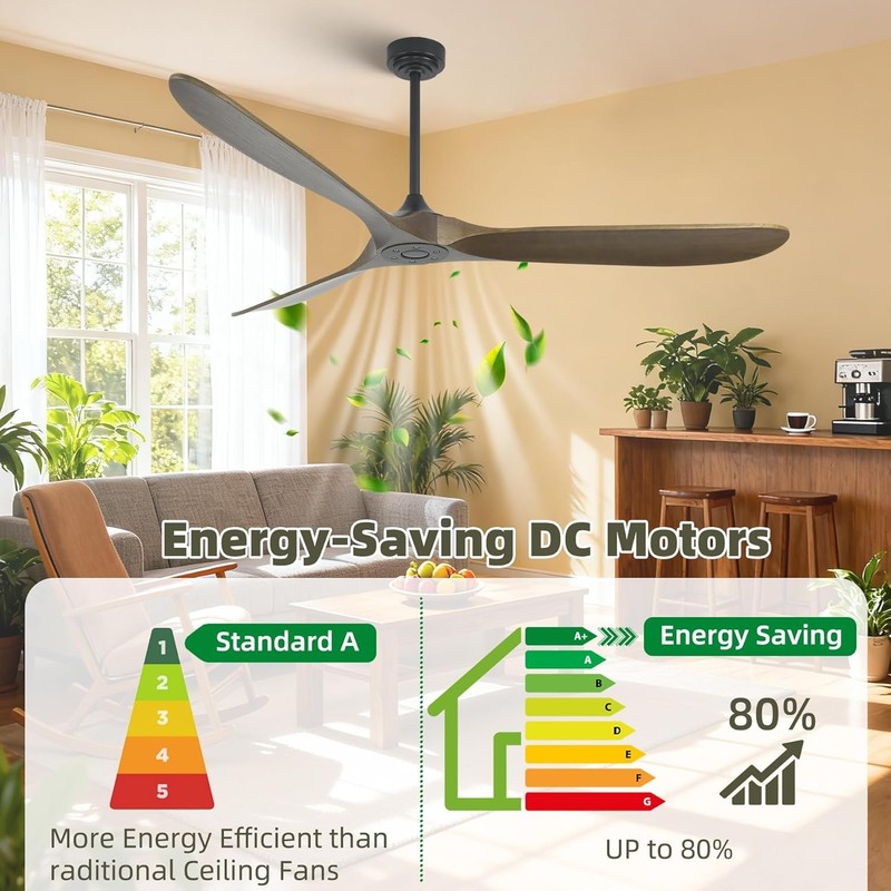 Smart Ceiling Fan 72 Inch No Light Bronze Walnut Alexa Google Compatible gallery