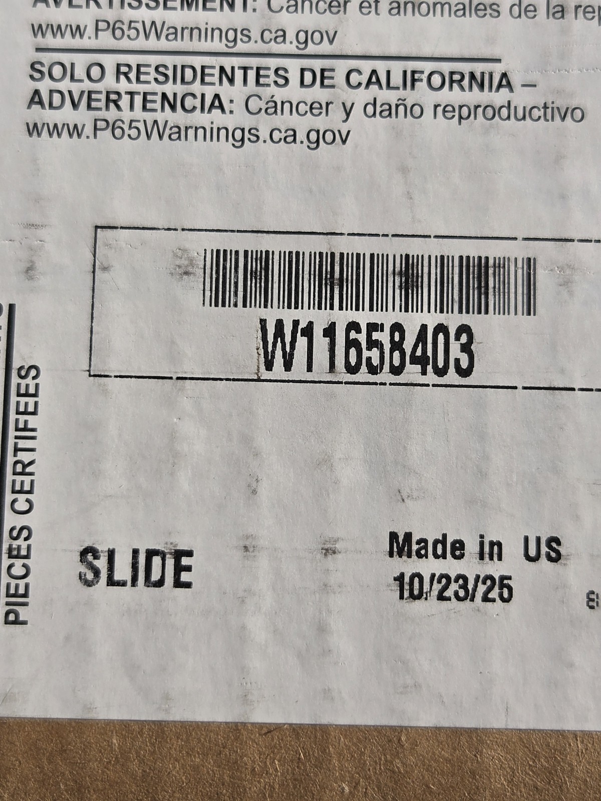 Whirlpool Refrigerator Freezer Drawer Slide Rail (Set of 2) W11658403 gallery