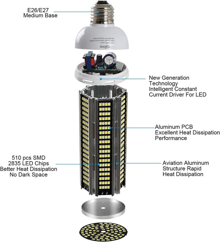 600W Equivalent LED Corn Light Bulb 60W 7000Lumen 5000K Cool Daylight White E26 gallery