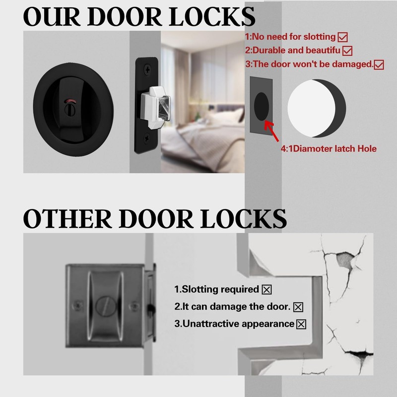 Round Pocket Door Privacy Lock Pull Matte Black Fits 11/4 To 21/5 Inch gallery