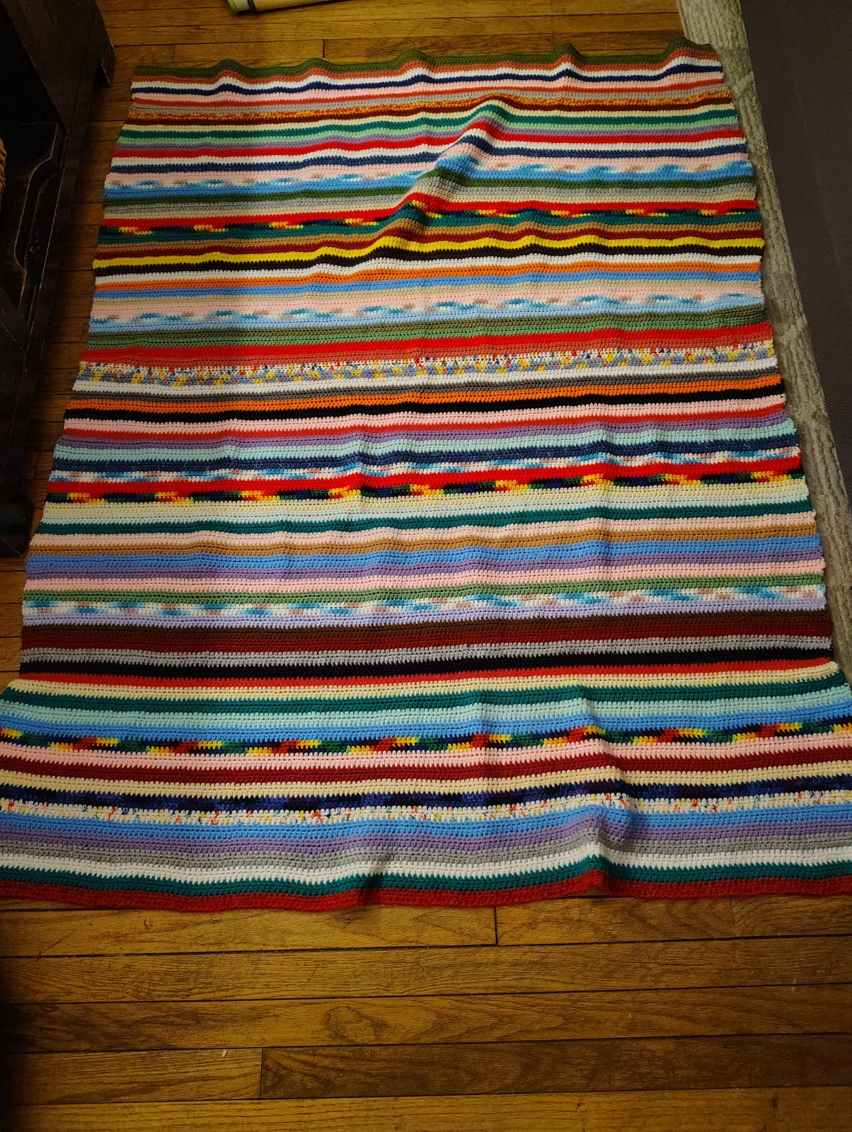 Afghan Throw Blanket Homemade Sharktooth Stripe Crochet Multicolor Granny Core gallery