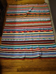 Afghan Throw Blanket Homemade Sharktooth Stripe Crochet Multicolor Granny Core