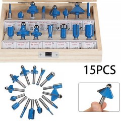 15pcs Router Bits Set Carbide Tipped,1/4” Shank with Wooden Carry Case