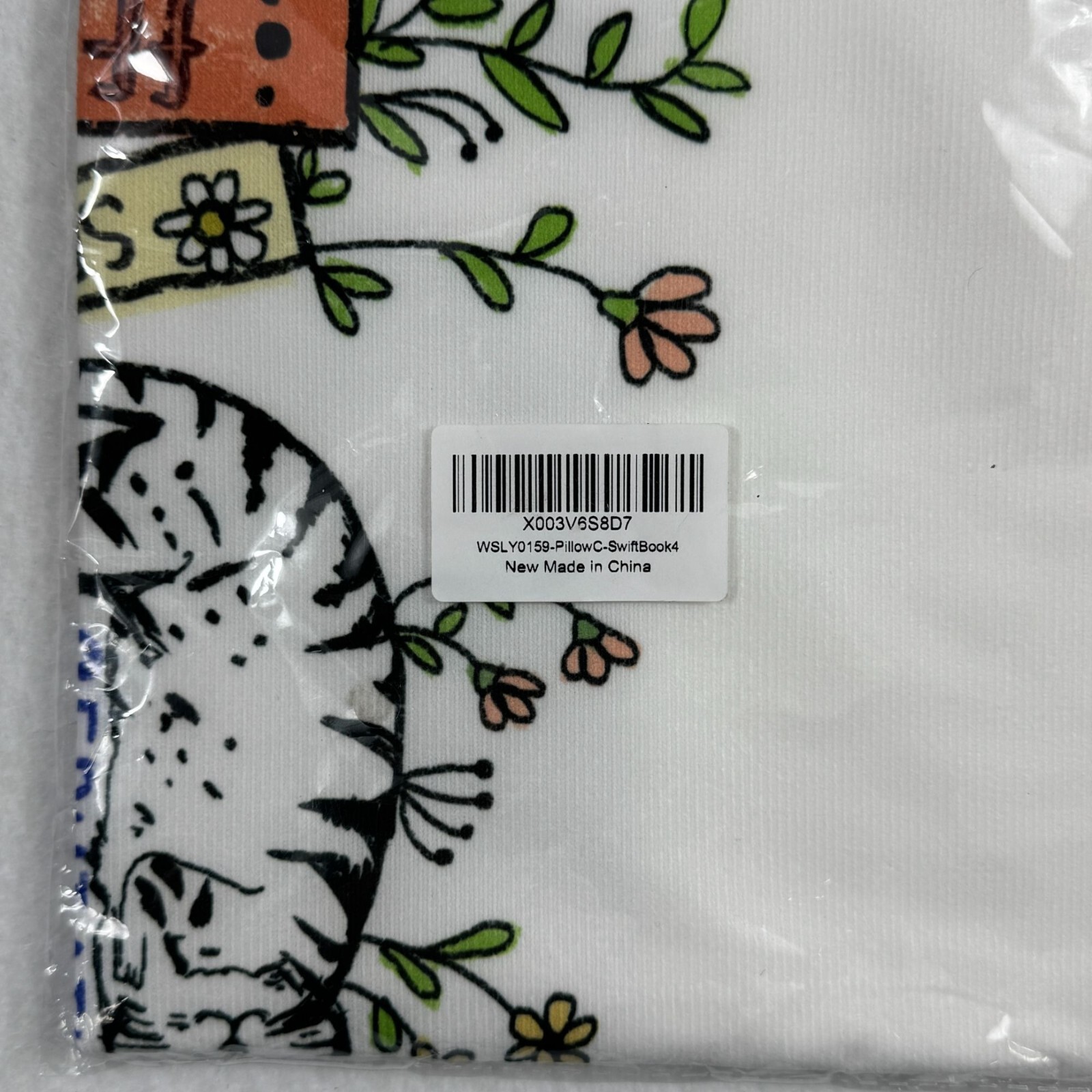 Cat Napping On Books - Throw Pillow Cover 18"x18" White w/ Floral Design gallery