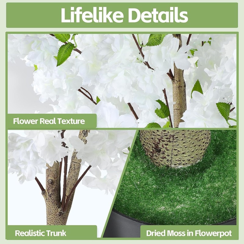 6FT Artificial Cherry Blossom Tree, Realistic Fake Cherry Blossom Tree in Pot... gallery