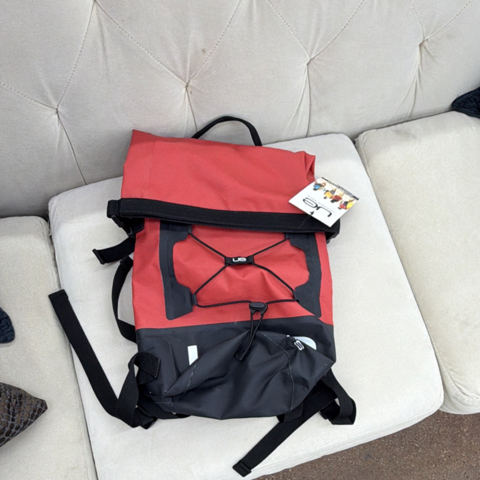 Red/Black Roll-Top Hiking Backpack w/ Buckle, Padded Adjustable Straps